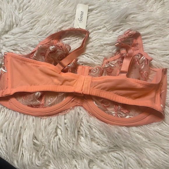 NWT Soma Sheer Lace Floral Romantic  Lingerie Unlined Underwire Bra Orange 40DD - Picture 2 of 5